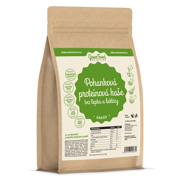 GreenFood Pohanková proteinová kaše bez lepku a laktózy 500 g - kakao